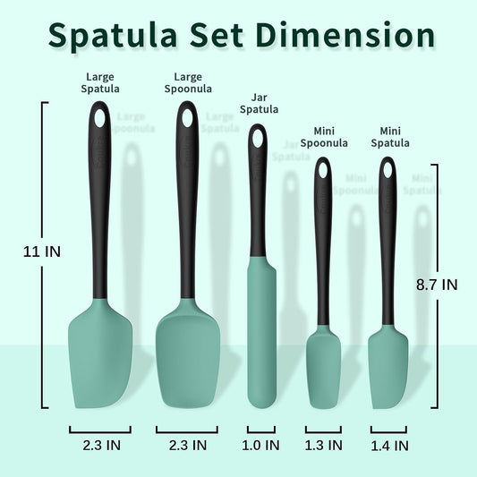 Coukre Silicone Spatula Set of 5,High Temperature Resistant, Food Grade Silicone, Dishwasher Safe, for Baking, Cooking (Aqua Green)