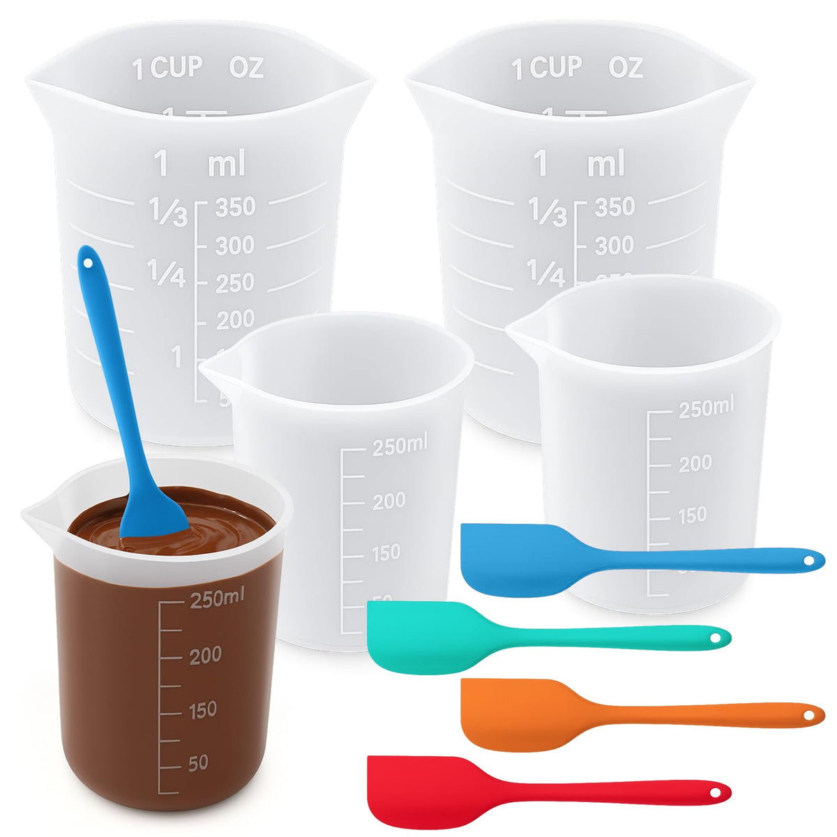 Juome Silicone Chocolate Melting Cup Set with Jar Spatulas, Heat-Resistant