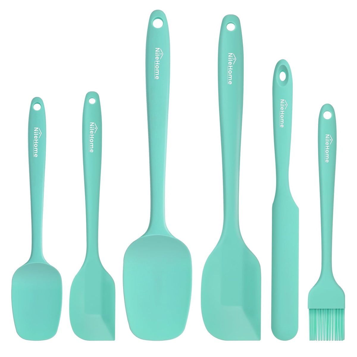 NileHome 6 Pieces Silicone Spatula Set with Silicone Brush,Mixing-Black