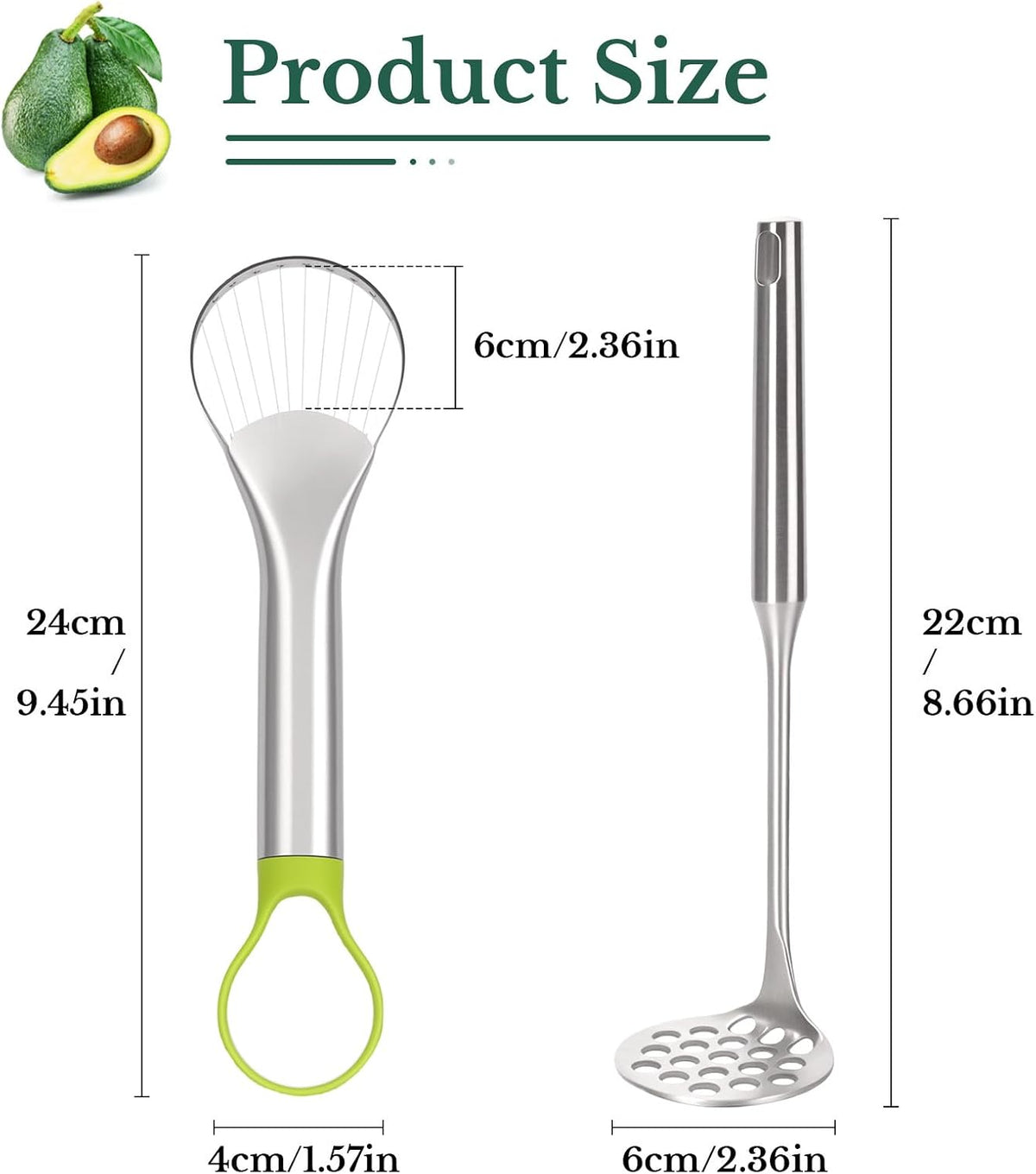 Avocado Slicer,Stainless Steel Avocado Slicer Tool and Avocado Smasher Tool,Quickly Slices Thinly and Masher,Suitable for Avocados,Potatoes,Dragon Fruit and Other Fruits Vegetables