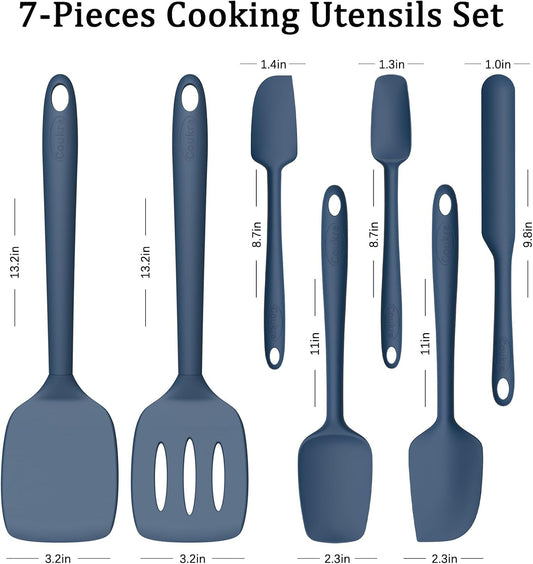 Coukre Silicone Spatula Set of 7, BPA Free Food Grade Silicone Cooking Utensils, Heat Resistant Kitchen Tools for Nonstick Cookware, Dishwasher Safe Spatulas for Cooking and Baking(7,PureDarkBlue)