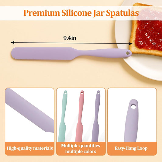 3 Pack Silicone Jar Spatula Small Silicone Spatulas Mini Jar Scraper for Peanut Butter, Mayo, Jams Flexible Kitchen & Baking Tools(Color B)