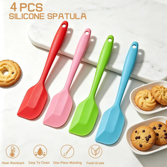 Silicone Spatula, 11 inch Large Rubber Spatula Heat Resistant Seamless One Piece Design Non-Stick Flexible Silicone Scraper for Cooking, Baking, Mixing Tool (4-Piece)