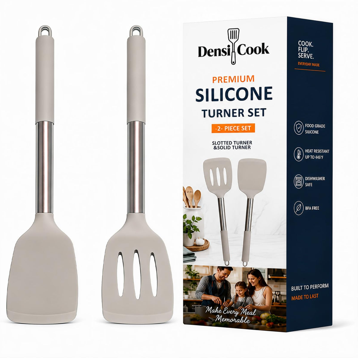 2-Piece Silicone Utensil Set:Heat-Resistant & BPA Free(Black)