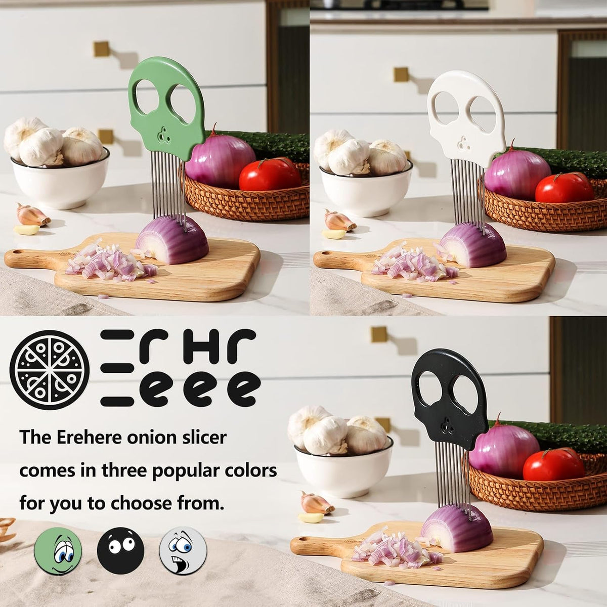 Stainless Steel Onion Cutter & Egg Slicer – Multi-Function Vegetable Cutter and Herb Stripper for Avocados, Tomatoes, and Potatoes (Green)