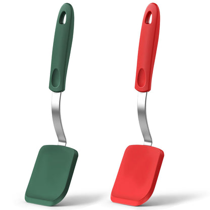 2 Pcs Mini Silicone Cookie Brownie Spatula,Solid Flat,Green