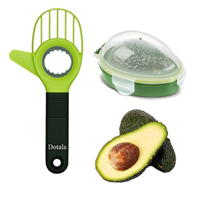3 in 1 Avocado Slicer Tool and Saver Keeper,Avocado Pit Remover and Cutter as knife peeler scoop with Comfort-Grip Handle (Green-(Slicer+Saver))