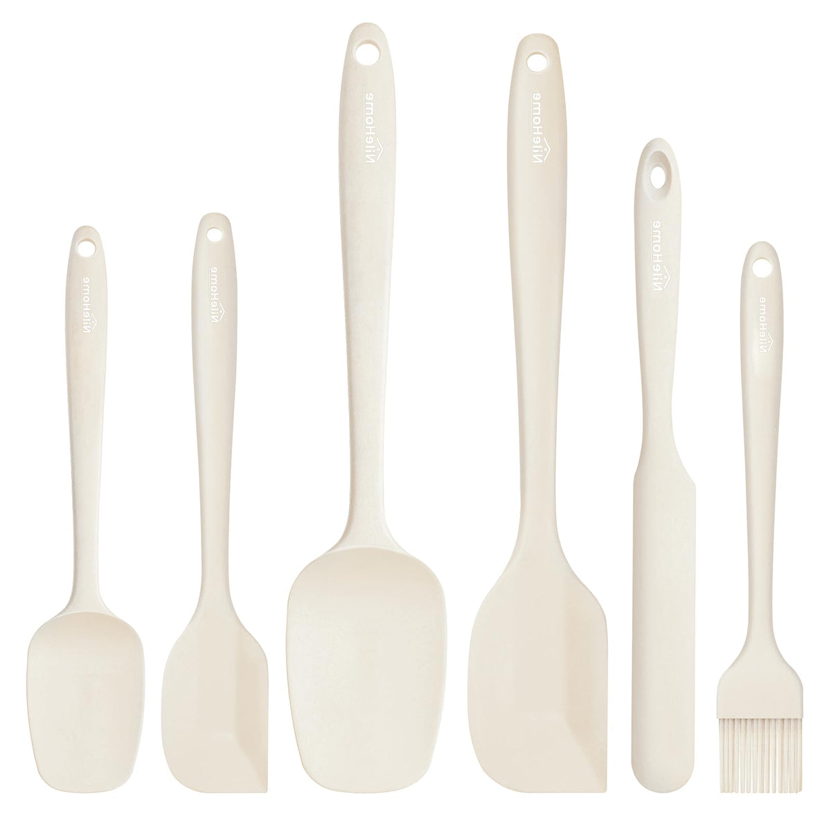 NileHome 6 Pieces Silicone Spatula Set with Silicone Brush,Mixing-Black