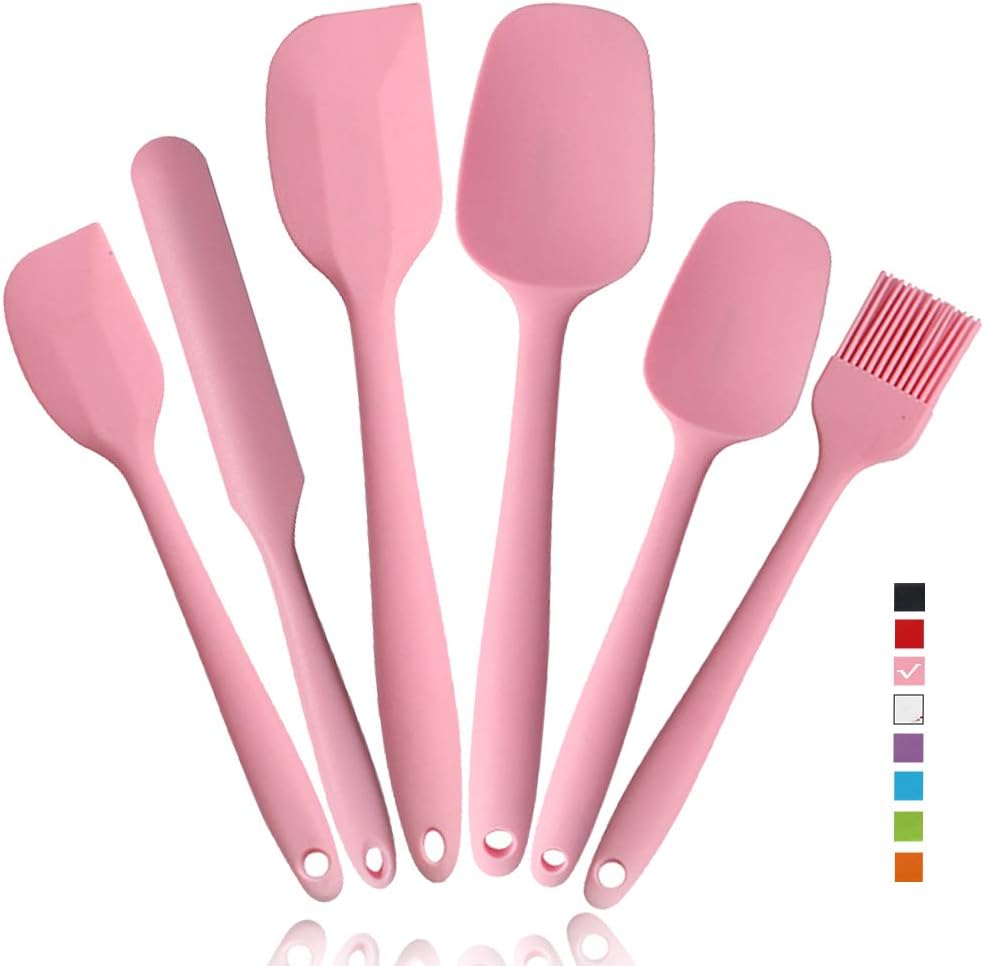 Heat Resistant Silicone Spatulas Set 6pcs, Seamless Design Non-Stick Mixing Spatulas with Stainless Steel Core, Premium BPA-Free Rubber Spatula Baking Cooking Utensile for Home Kitchen BBQ (white)
