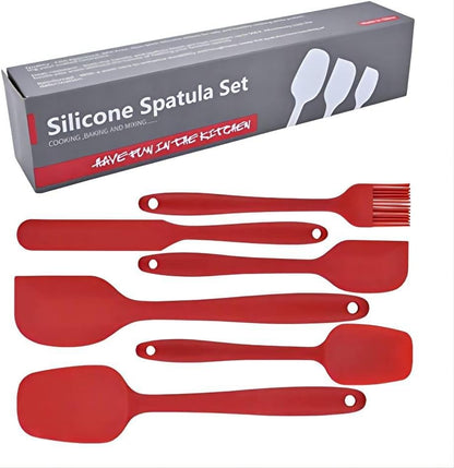 6 Pieces Silicone Spatula Set, Food Grade Rubber Spatula,Kitchen Tools for Baking, Cooking, Stirring (Red)