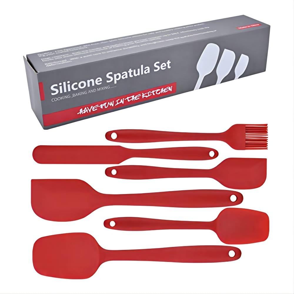 6 Pieces Silicone Spatula Set, Food Grade Rubber Spatula,Kitchen Tools for Baking, Cooking, Stirring (Red)