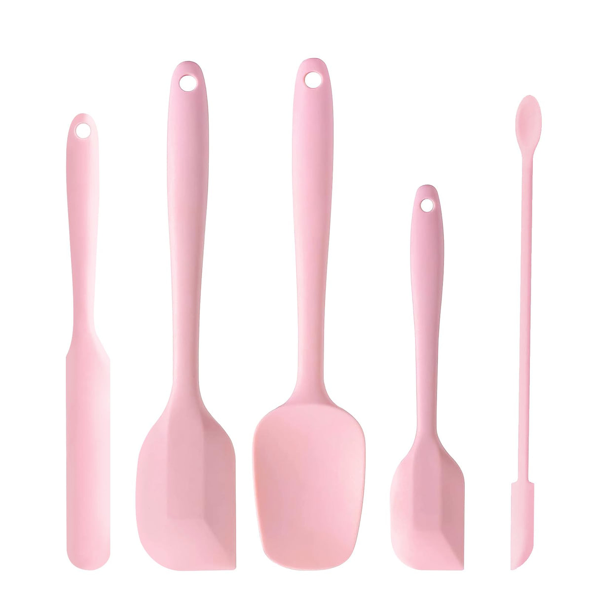 5 Piece Pink Silicone Spatula Set, Heat Resistant Rubber Spatulas Set, Silicone Kitchen Utensils Set Dishwasher Safe for Nonstick Cookware Baking Cooking