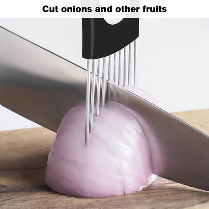 Stainless Steel Onion Slice Holder, 2025 New Multifunctional Onion Slicer Chopper Vegetable Cutter, Premium Avocados Lemon Potato Tomato Carrots and Other Vegetable Fixing Slicer (1)
