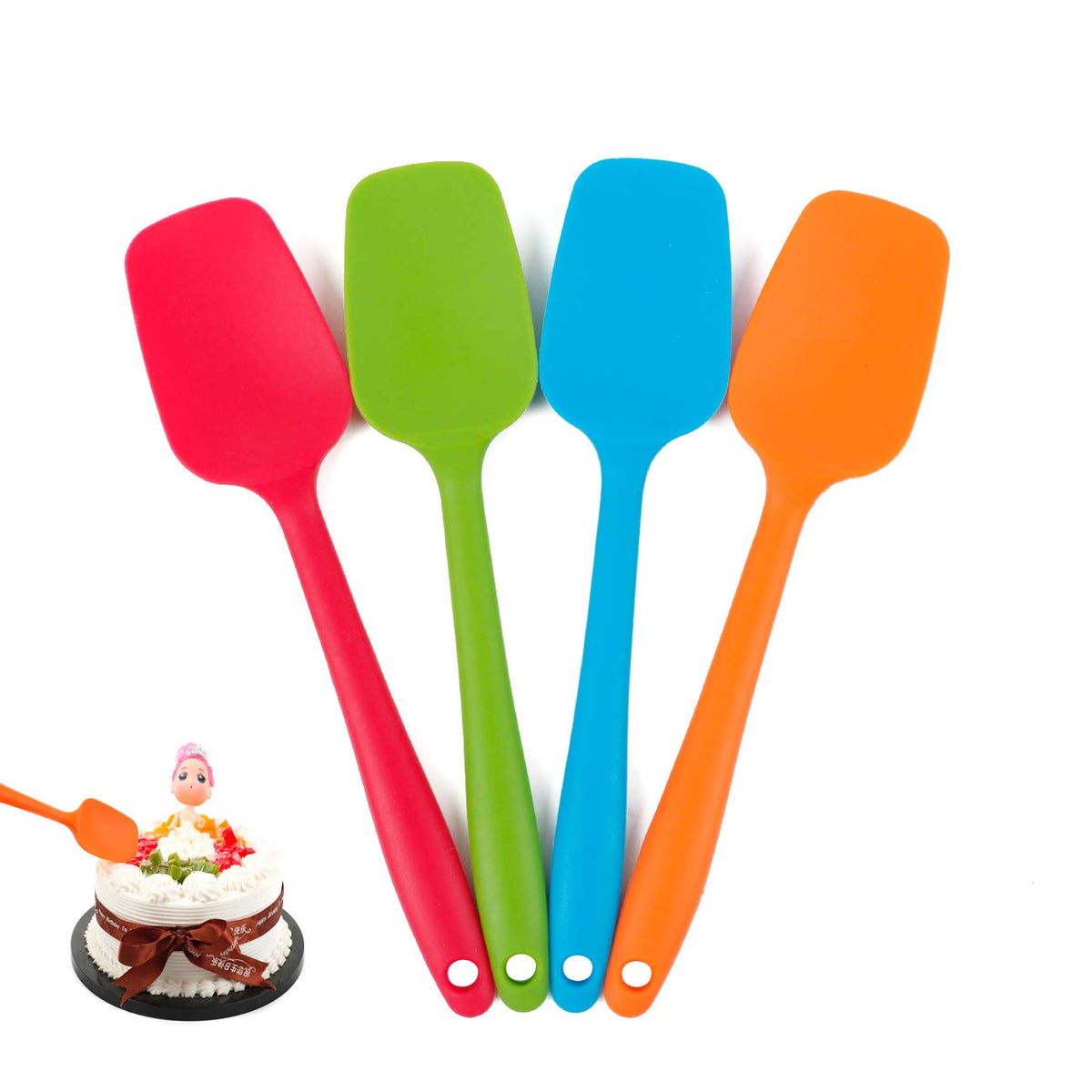 4 Piece Silicone Spatulas Heat Resistant 11inch Large Rubber Spatulas for Baking, Cooking, and Mixing Non-Stick Flexible Seamless Spatula with Stainless Steel Core