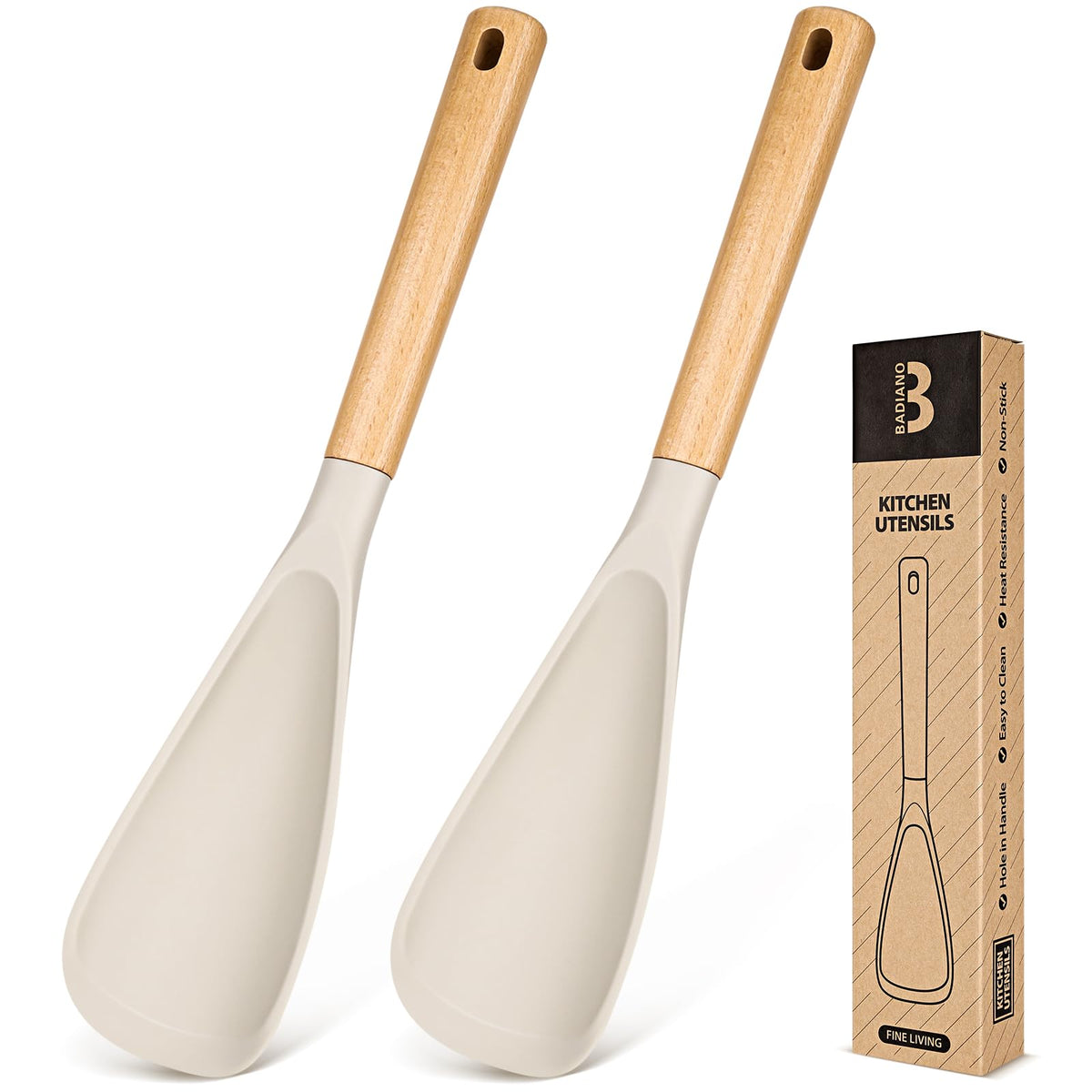 Badiano Silicone Cooking Spoon for Nonstick Cookwares, Multi-function,11.4"