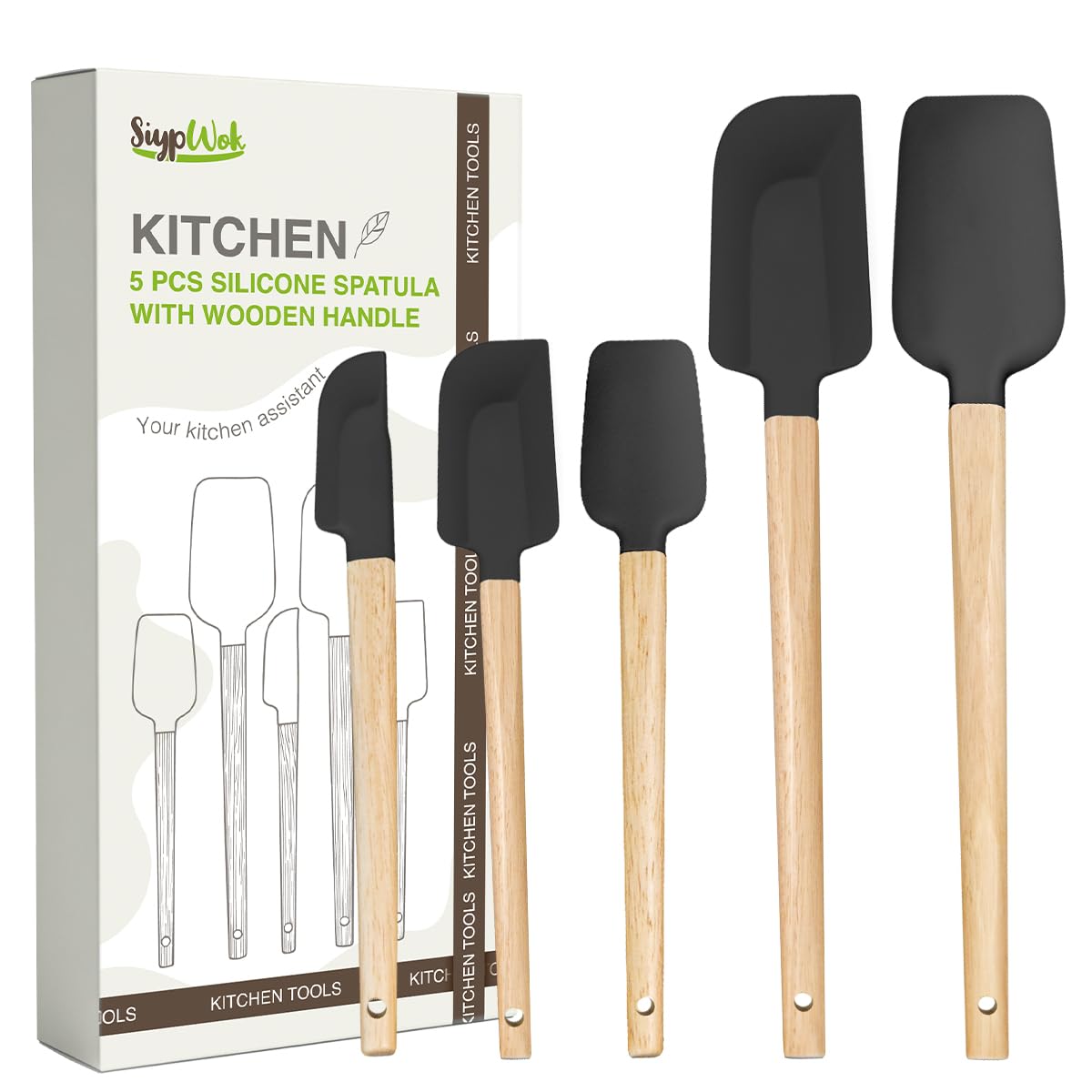 Silicone Spatula Set, Food Grade Rubber Spatula-4 Piece Nonstick Rubber Spatulas, Spoonula, Jar Scraper for Cooking, Baking, Mixing, Frosting - Heat Resistant Up to 600°F (4 Pcs Spatula Green)