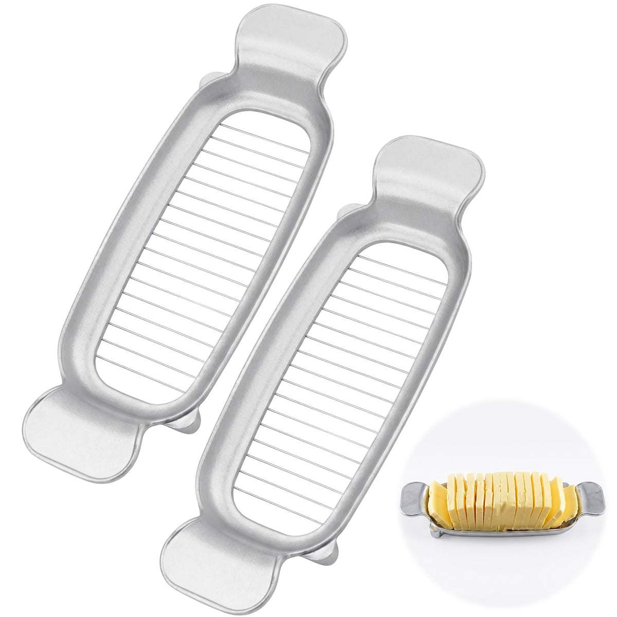 Butter & Cheese Slice Cutter - Stainless Steel Multipurpose Butter and Cheese Cutter Slicer for Evenly Slicing Butter Blocks, Cheeses, Eggs, Non-Stick，Compact & Portable for Home, BBQ, Camping