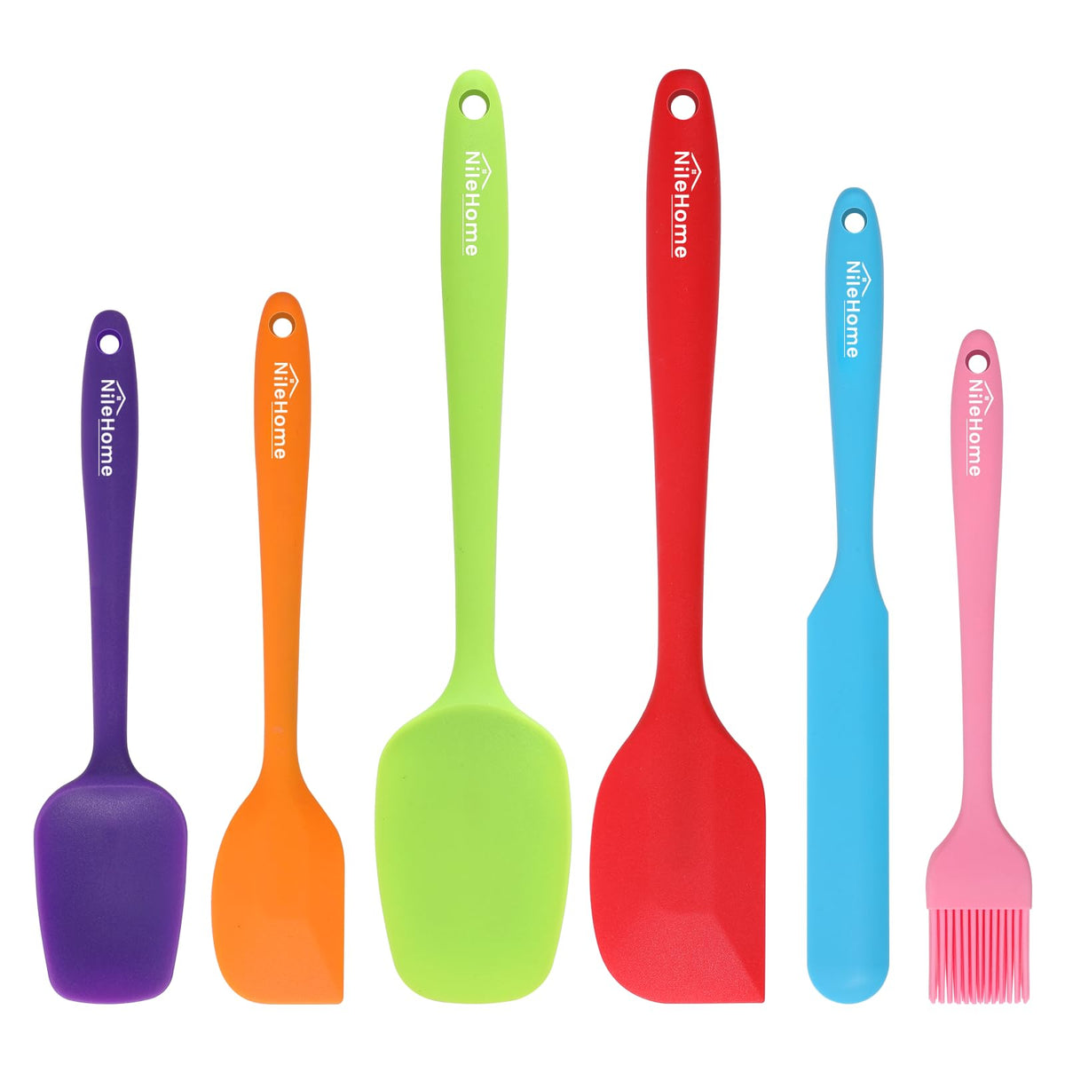 NileHome 6 Pieces Silicone Spatula Set with Silicone Brush,Mixing-Black