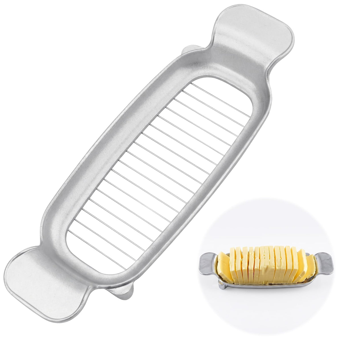 Butter & Cheese Slice Cutter - Stainless Steel Multipurpose Butter and Cheese Cutter Slicer for Evenly Slicing Butter Blocks, Cheeses, Eggs, Non-Stick，Compact & Portable for Home, BBQ, Camping