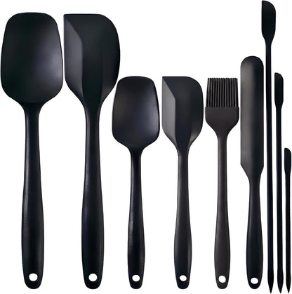 Silicone Spatula Set 9Pcs, Heat Resistant 572°F, Food-Grade Silicone, BPA-Free for Baking, Cooking & Mixing, Non-Stick, Dishwasher Safe, Rubber Spatulas & Baking Spatula Set, Black