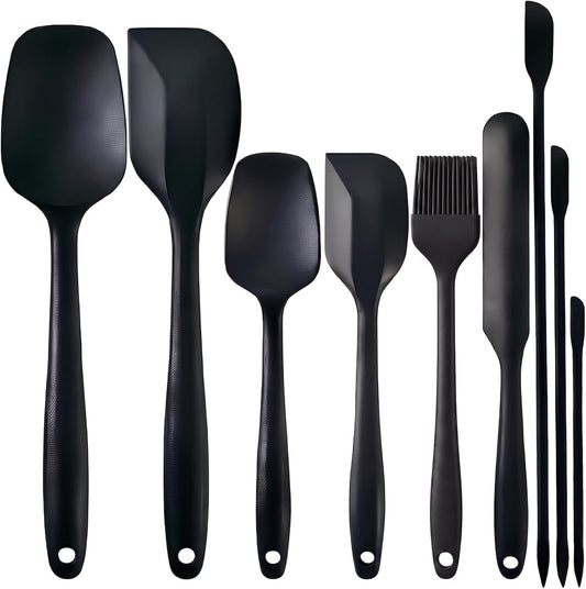 Silicone Spatula Set 9Pcs, Heat Resistant 572°F, Food-Grade Silicone, BPA-Free for Baking, Cooking & Mixing, Non-Stick, Dishwasher Safe, Rubber Spatulas & Baking Spatula Set, Black
