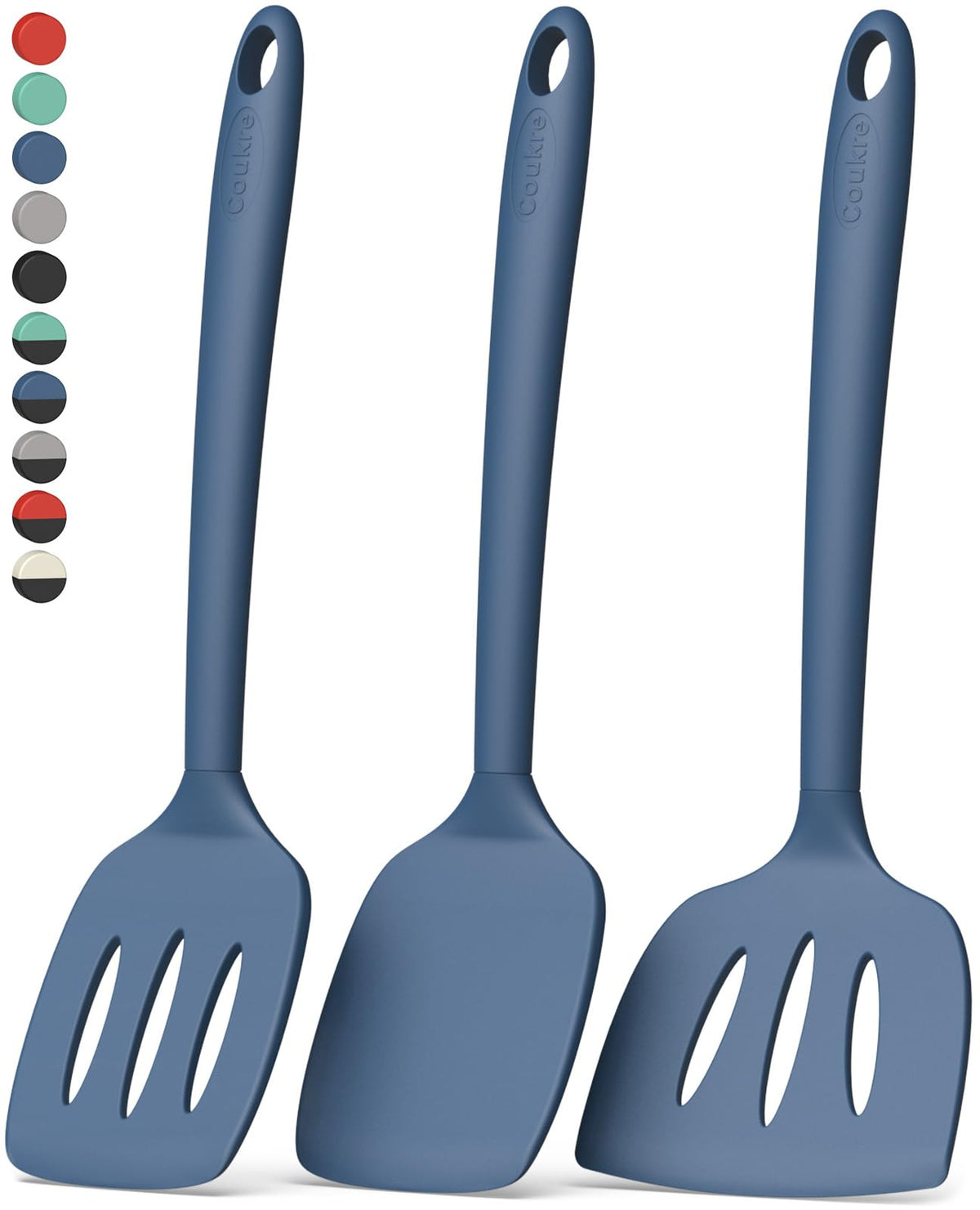 Coukre Silicone Spatula Set of 7, BPA Free Food Grade Silicone Cooking Utensils, Heat Resistant Kitchen Tools for Nonstick Cookware, Dishwasher Safe Spatulas for Cooking and Baking（7,PureDarkBlue）