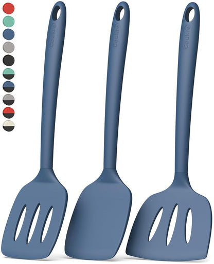 Coukre Silicone Spatula Set of 7, BPA Free Food Grade Silicone Cooking Utensils, Heat Resistant Kitchen Tools for Nonstick Cookware, Dishwasher Safe Spatulas for Cooking and Baking（7,PureDarkBlue）