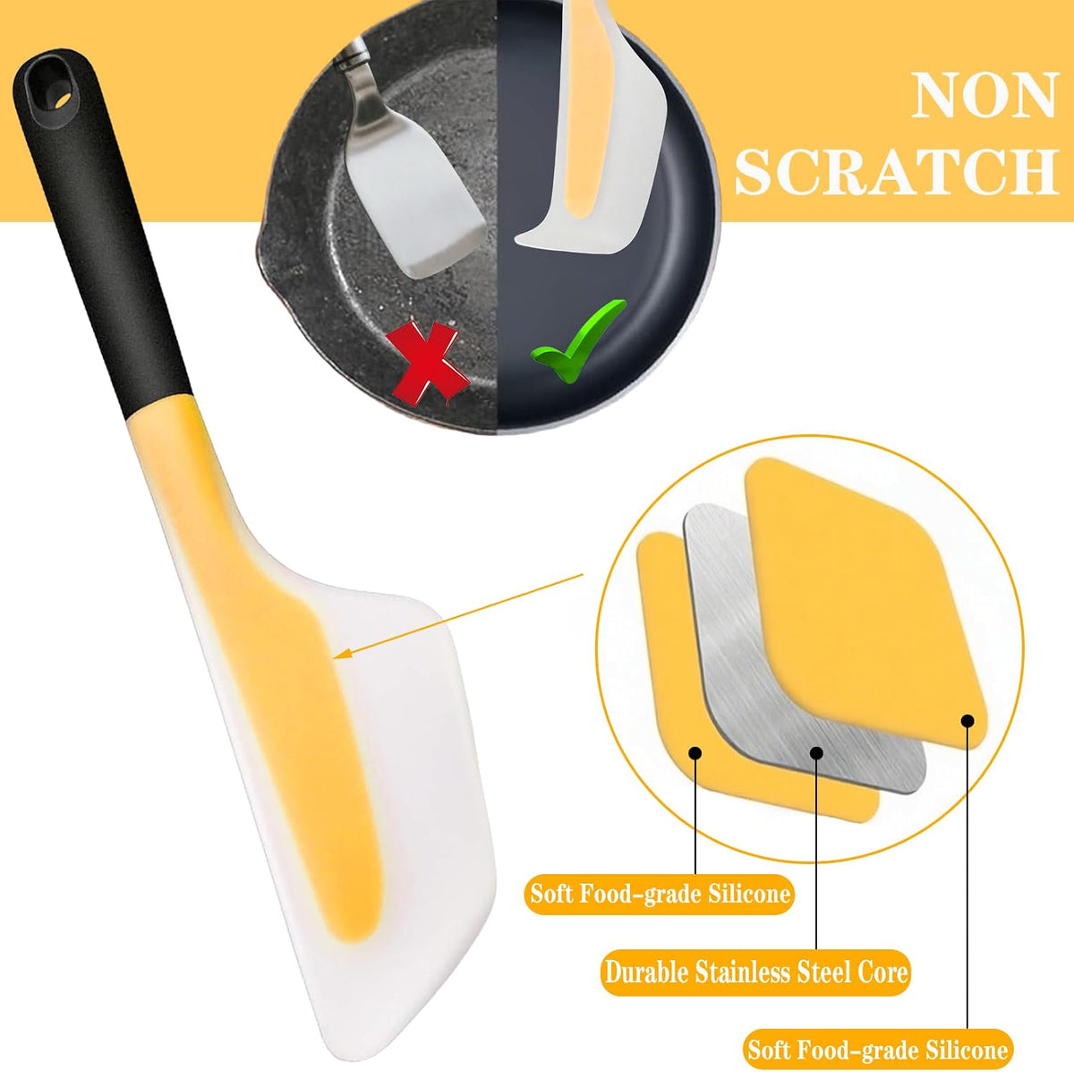 Silicone Omelette Spatula Turner, 13Inch Flip Fold Omelet Turner