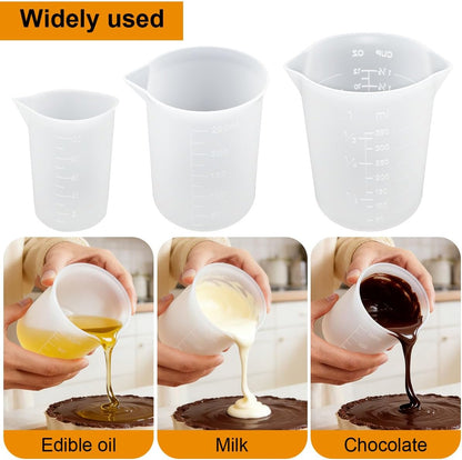 DanziX 3PCS Silicone Cups for Melting Chocolate, Silicone Chocolate Melting Cup Set with 100/250/350ml Capacity, Baking Tools for DIY Chocolate, Butter & Cream Mixing