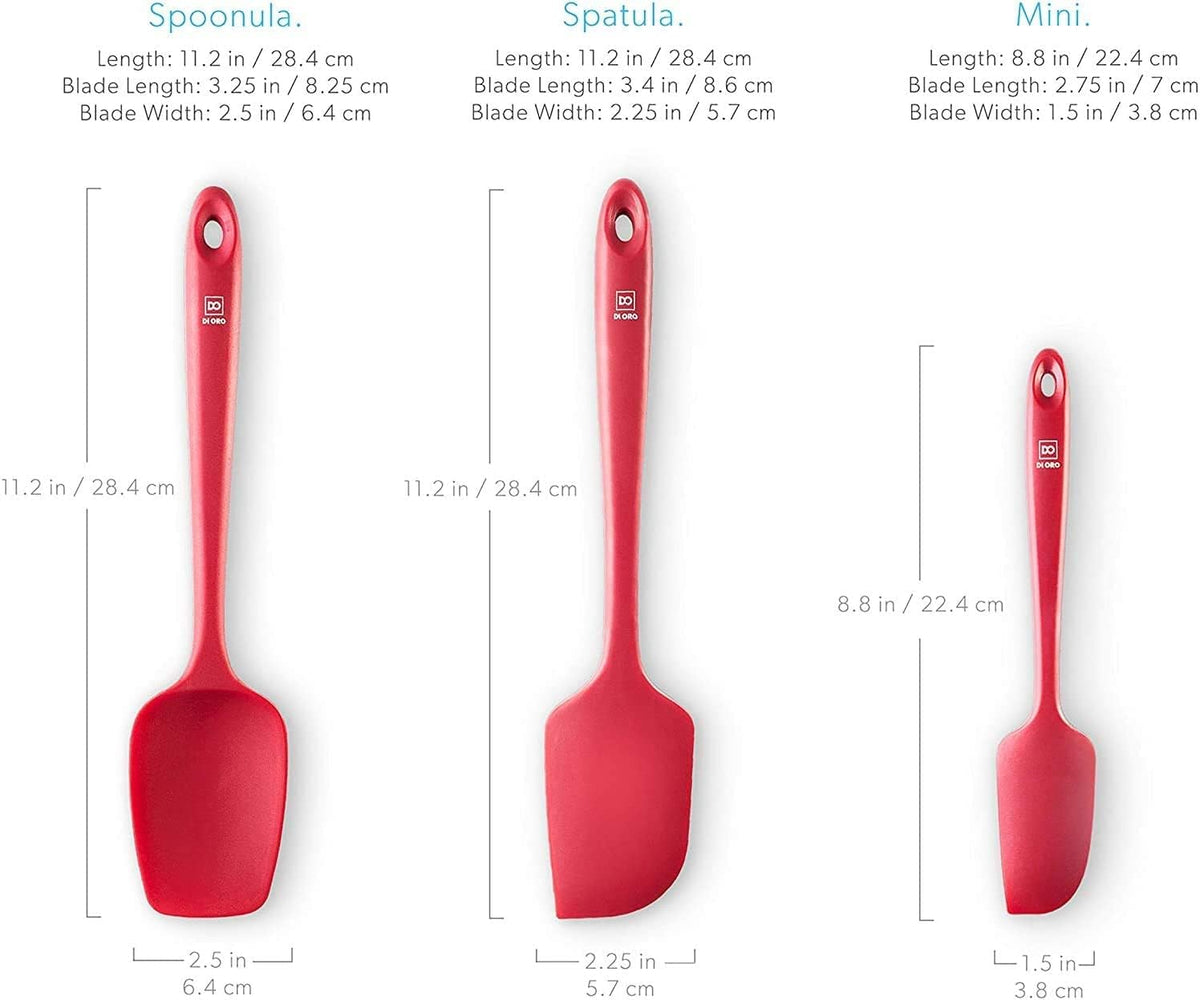 DI ORO Silicone Spatula Set - 600F Heat Resistant, 3-Pc Red