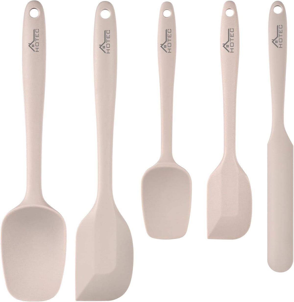HOTEC 600℉ Heat Resistant Silicone Rubber Spatula Set, Khaki, Set of 5
