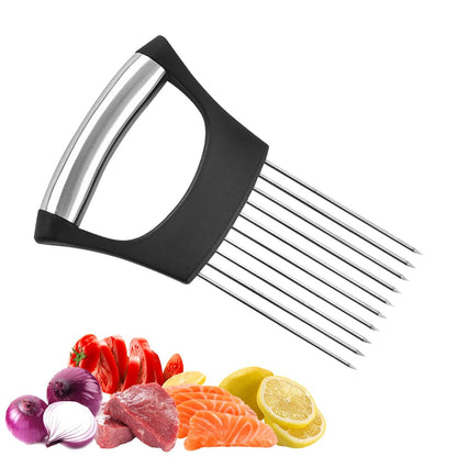 Stainless Steel Onion Slice Holder, 2025 New Multifunctional Onion Slicer Chopper Vegetable Cutter, Premium Avocados Lemon Potato Tomato Carrots and Other Vegetable Fixing Slicer (1)