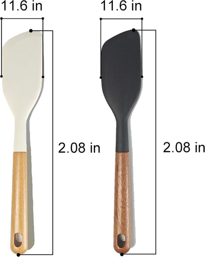 2PCS Heat Resistant Silicone Spatula Set, Silicone Spatula Wooden Handle, Rubber Spatula for Baking, Losing Weight Meal & Salad, Versatile Kitchen Tool, Mixing, Frosting, Heat Resistant 600°F