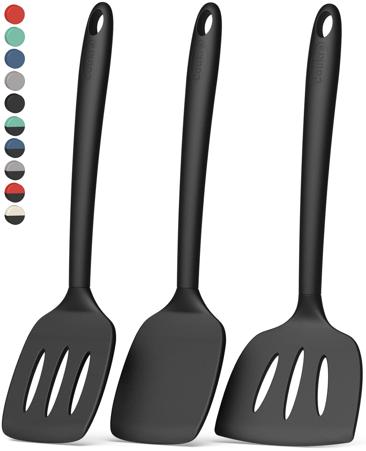 Coukre Silicone Spatula Set of 7, BPA Free Food Grade Silicone Cooking Utensils, Heat Resistant Kitchen Tools for Nonstick Cookware, Dishwasher Safe Spatulas for Cooking and Baking（7,PureDarkBlue）