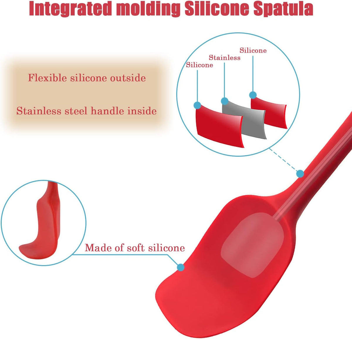 Silicone Spatula Set, Rubber Spoon Spatula for Baking, Heat Resistant Cooking Utensil, Flexible Silicone Spoon Baking Mixing Tool Cooking Gadget (4-Piece)