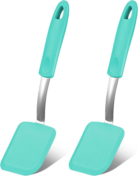 2 Pcs Mini Silicone Cookie Brownie Spatula,Solid Flat,Green