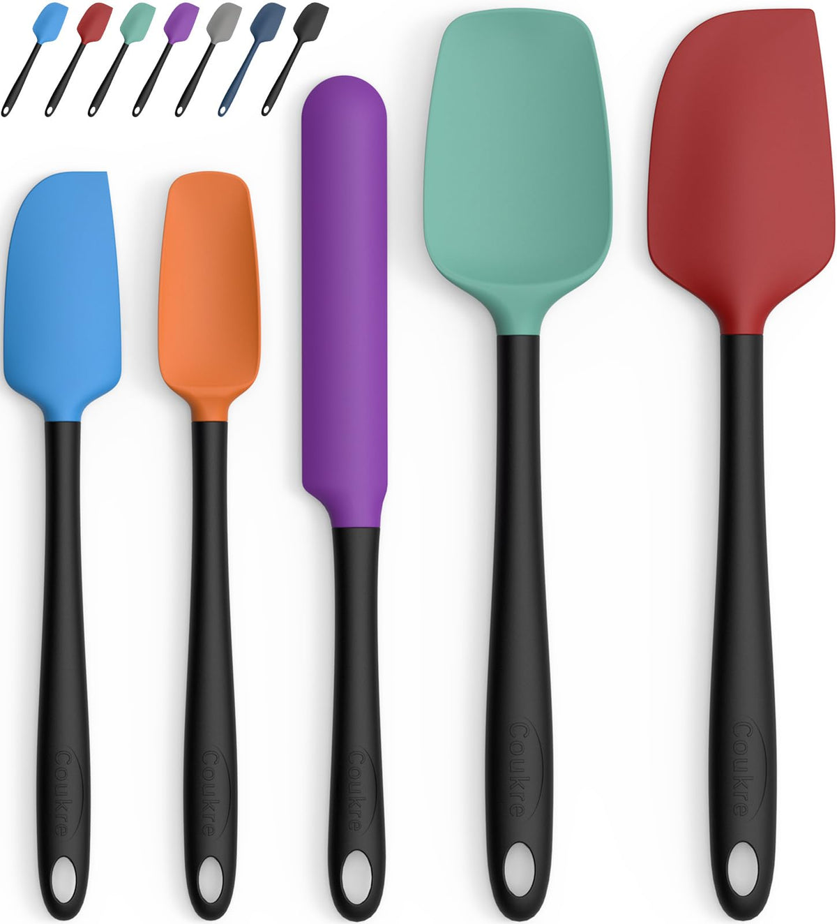Coukre Silicone Spatula Set of 5,High Temperature Resistant, Food Grade Silicone, Dishwasher Safe, for Baking, Cooking (Aqua Green)
