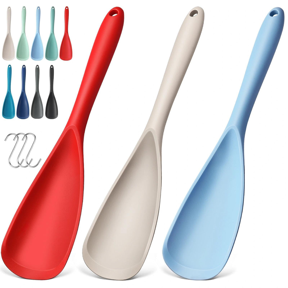 3 PACK Silicone Cooking Spoon Spatula for Nonstick Cookware, Heat‑resistant
