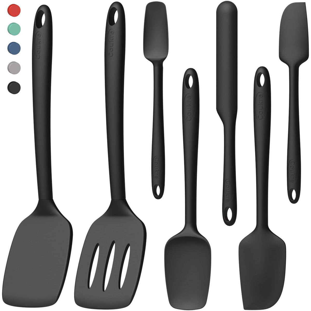 Coukre Silicone Spatula Set of 7, BPA Free Food Grade Silicone Cooking Utensils, Heat Resistant Kitchen Tools for Nonstick Cookware, Dishwasher Safe Spatulas for Cooking and Baking（7,PureDarkBlue）
