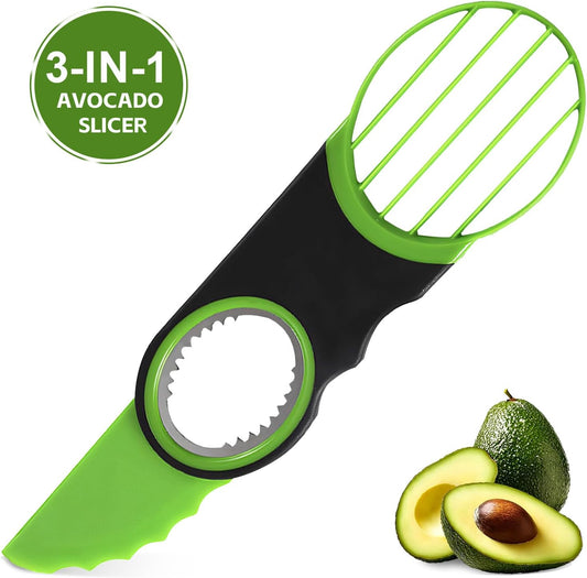 [YQBHDMTM] 3-in-1 Avocado Slicer Knife with Pitter & Peeler, Stainless Steel Blade Avocado Cutter Tool for Slicing, Pitting & Scooping – Dishwasher Safe, Green