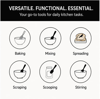 Mini Silicone Spatula Set, 3-Piece Heat Resistant Kitchen Scraper Tools for Jars, Baking, Mixing & Cooking, Flexible Nonstick Silicone, Black