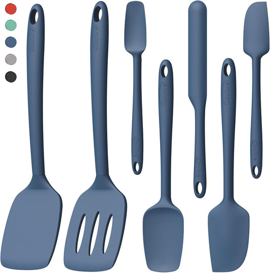 Coukre Silicone Spatula Set of 7, BPA Free Food Grade Silicone Cooking Utensils, Heat Resistant Kitchen Tools for Nonstick Cookware, Dishwasher Safe Spatulas for Cooking and Baking（7,PureDarkBlue）