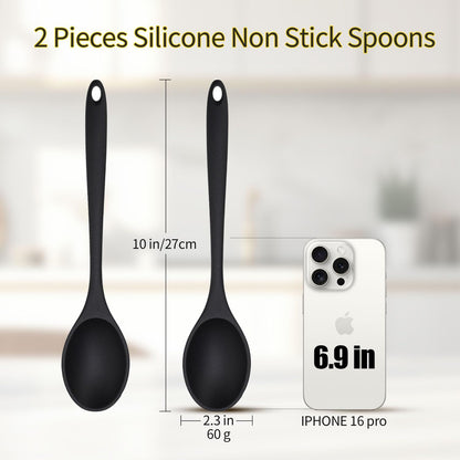 2 Pcs Silicone Spoons,Heat Resistant Mixing Spoons,10in