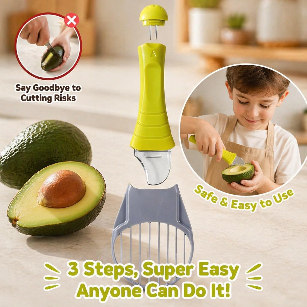 Avocado Slicer Tool 3 in 1, Safe, Compact, Kid-Friendly