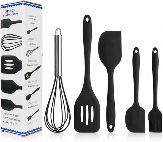 Silicone Spatula Kitchen Utensils Set Heat Resistant Mini 5 Pcs, Black