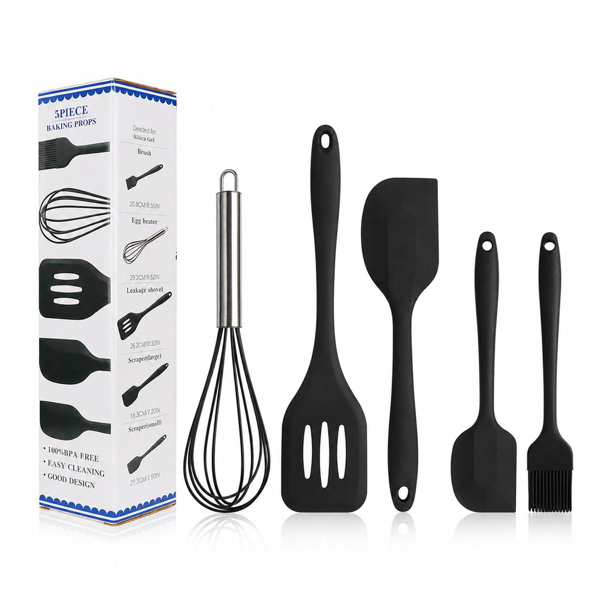 Silicone Spatula Kitchen Utensils Set Heat Resistant Mini 5 Pcs, Black
