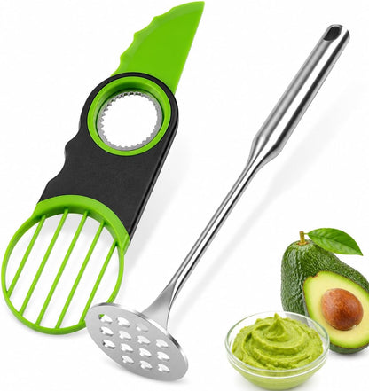 Avocado Slicer, Avocado Tool 3-In-1 & Avocado Masher Stainless Steel, Dishwasher Safe, Quickly Slices and Masher, Food-Grade Safe, for Avocado Cutting and Peeling