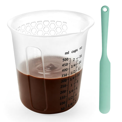 Palksky Silicone Chocolate Melting Cup Set with 4 Silicone Measuring Cups (250ml & 350ml) and 4PCS Heat-Resistant Jar Spatulas, Non-Stick Baking Tools for DIY Chocolate, Butter & Cream Mixing
