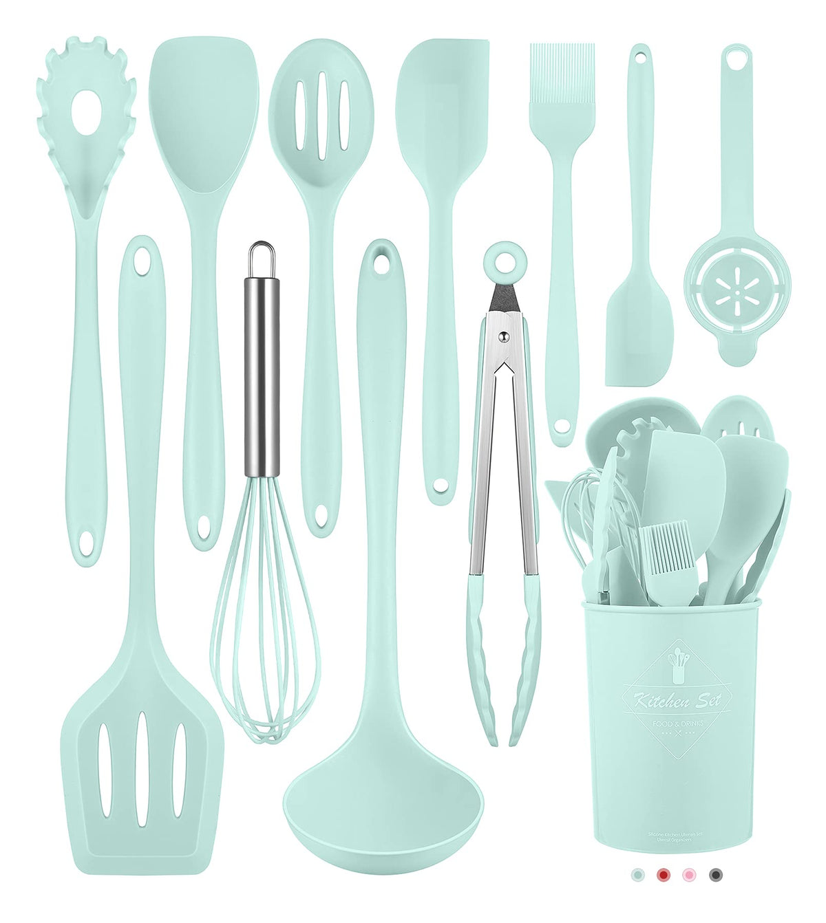 Pink Kitchen Utensils Set-12 Pieces Silicone Cooking Utensils Set