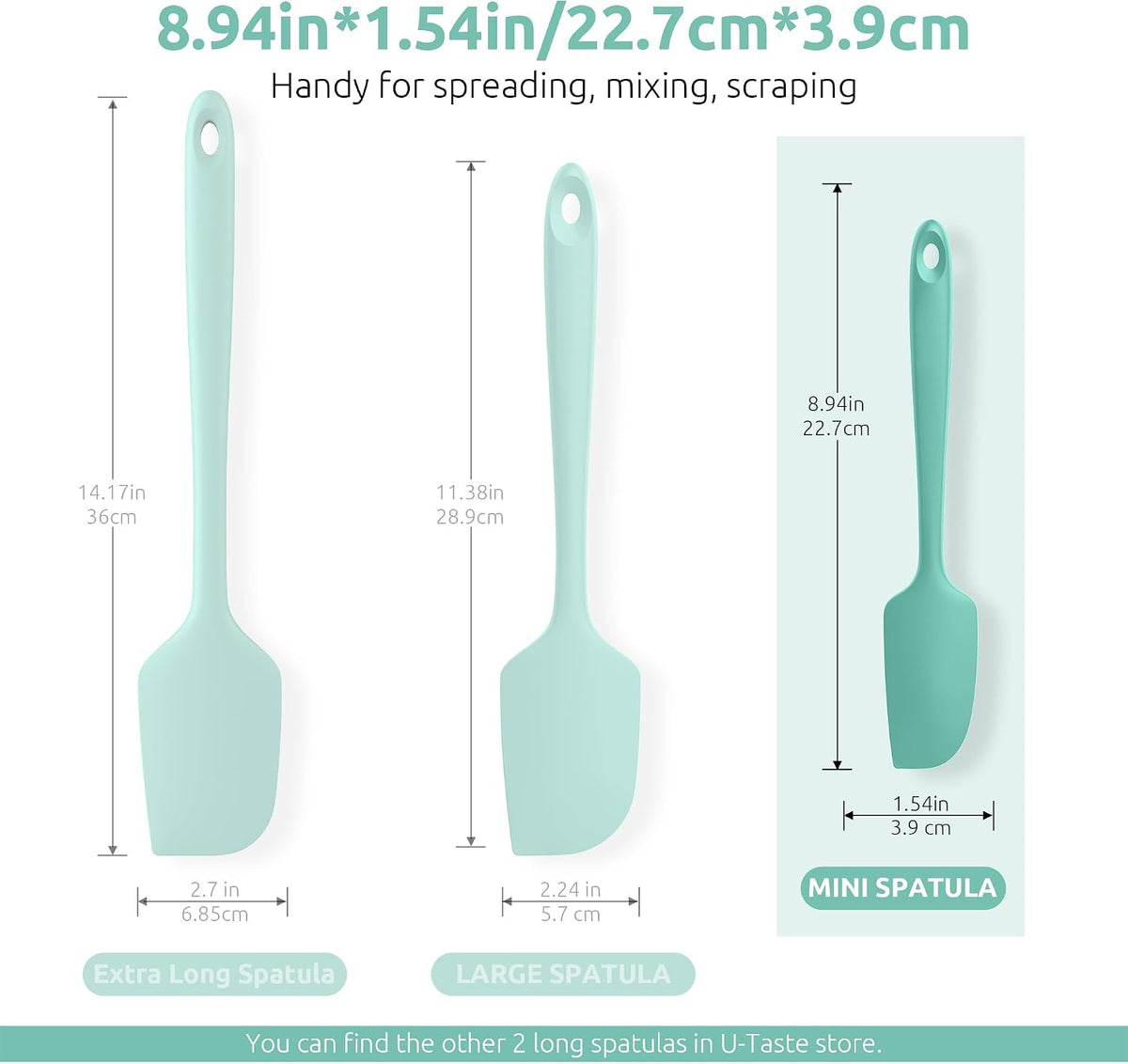 U-Taste Small Mini Silicone Spatula, 9in Rubber Jar Bowl Scraper, Aqua Sky